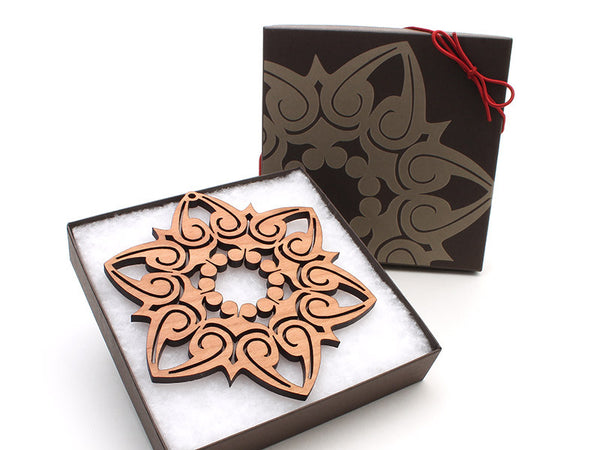 2016 NEW Detailed 5" Wood Snowflake Ornament Gift Box - Design E - Nestled Pines - 3