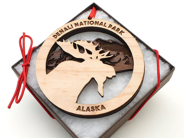 Denali Moose Mountain Double Ornament