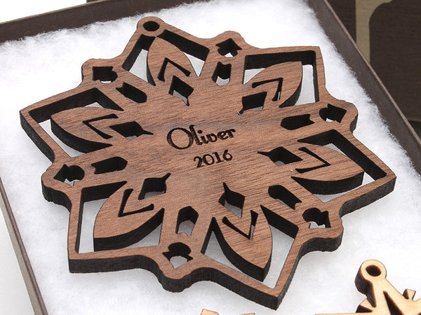 Star Flower Wood Snowflake Christmas Ornament - New 2016 - Nestled Pines - 1