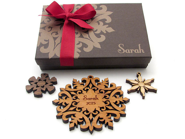Snowflake Personalized Wood Christmas Ornament - Nestled Pines - 2