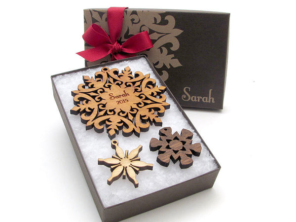 Snowflake Personalized Wood Christmas Ornament - Nestled Pines - 4