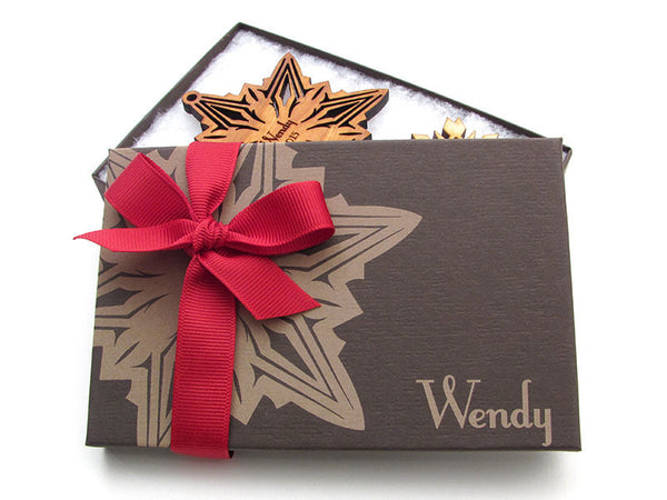 Christmas Star Custom Engraved Wood Snowflake Ornament - Nestled Pines - 2