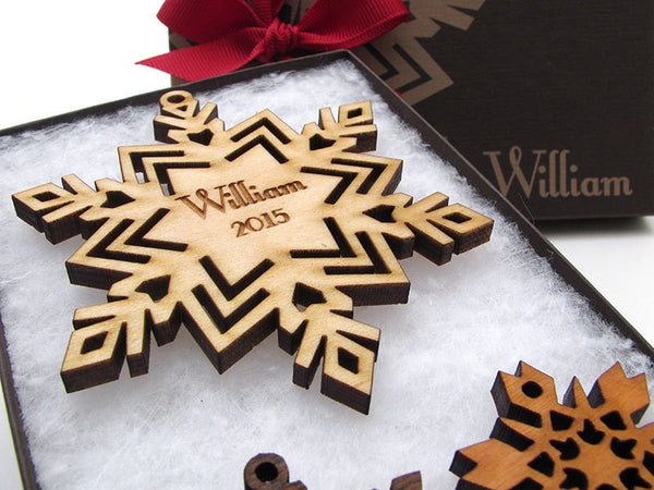 Snowflake with Customized Engraving Christmas Ornament - Nestled Pines - 1